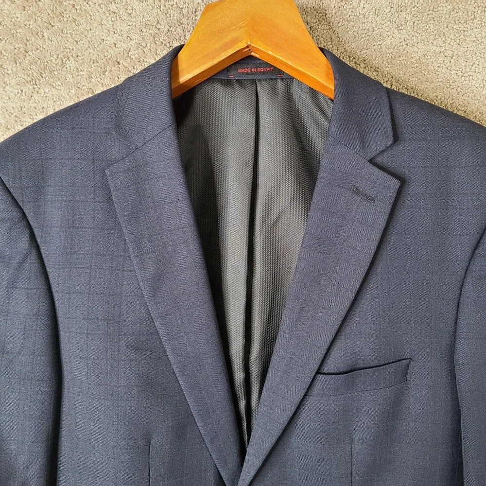 AR Red For Cintas Jacket Men 38R Navy Blue Plaid Blazer Wool Blend 2 Button Coat